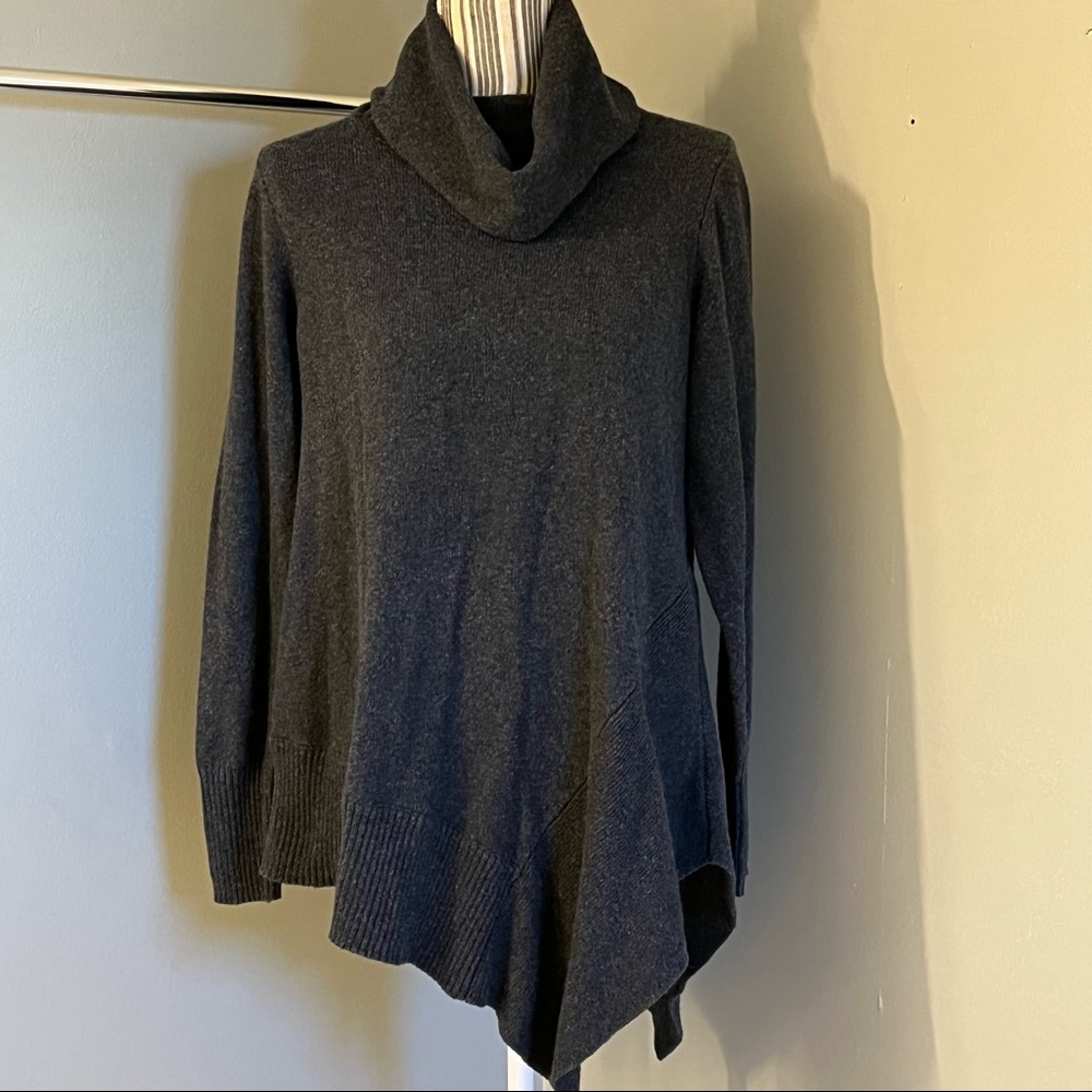 Stylus Sweater Womens Gray Long Sleeve Asymmetrical Turtleneck Cotton Blend M